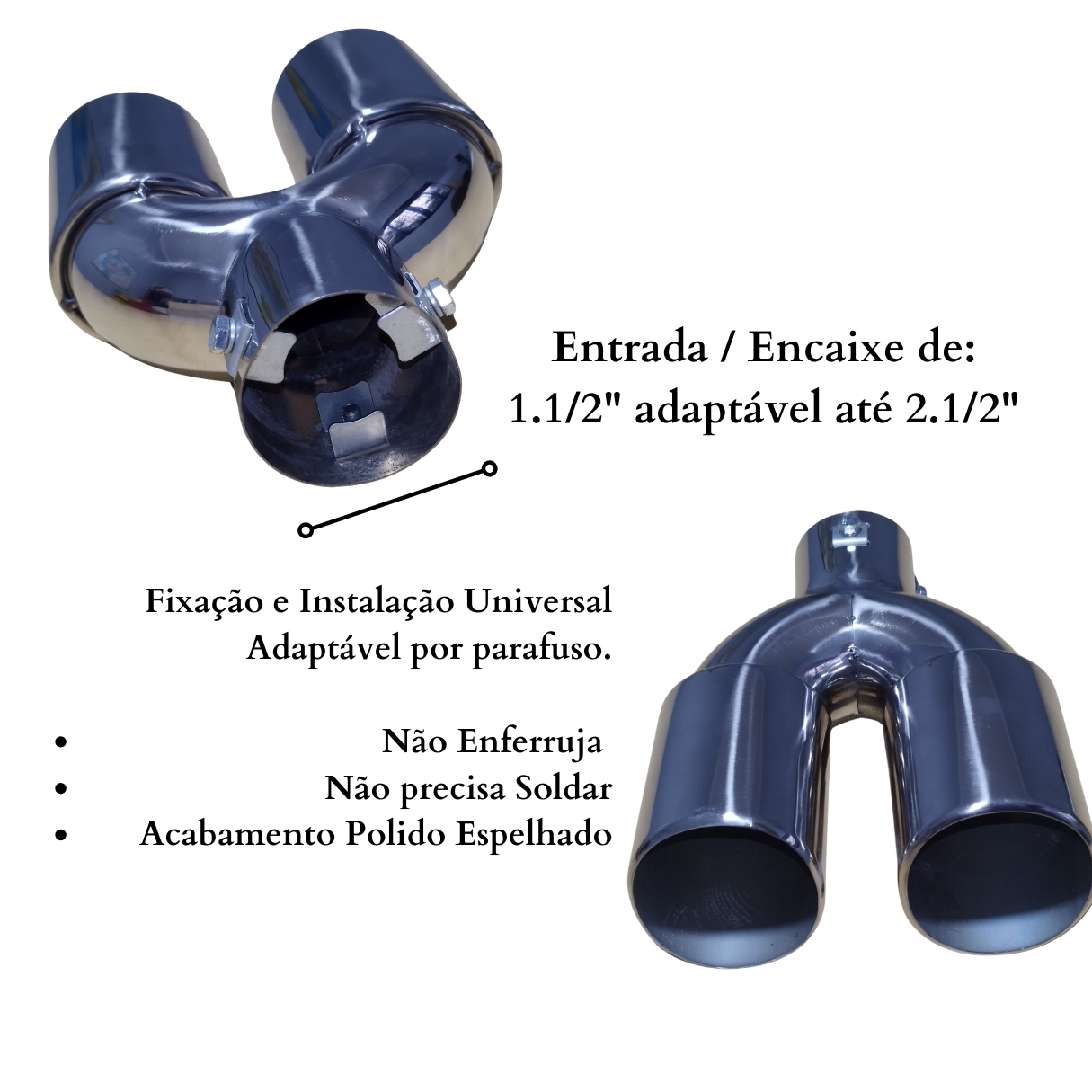Ponteira Universal Inox Dupla Redonda Cha...