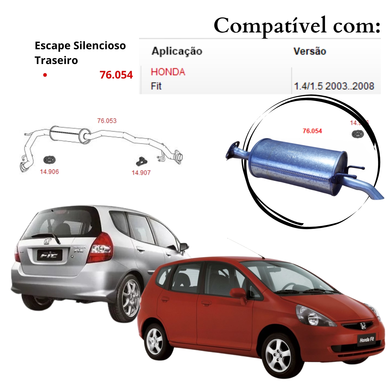 Silencioso Escapamento Traseiro Honda Fit...