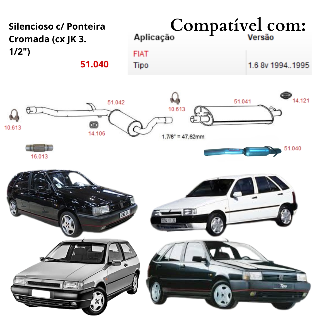 Escapamento Esportivo Ponteira Cromada Fi...