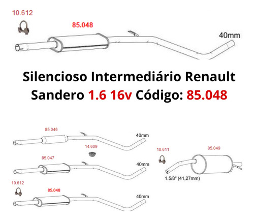 Escapamento Silencioso Intermediário Rena...
