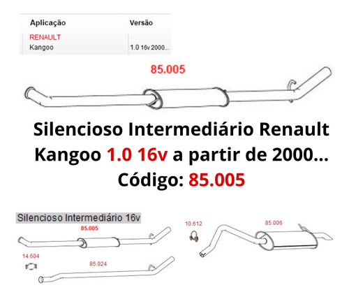 Escapamento Silencioso Intermediário Rena...