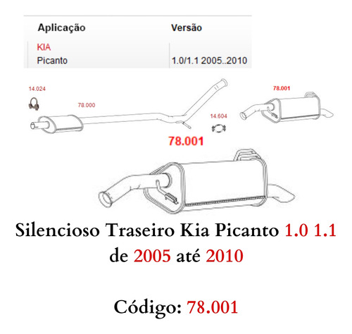 Silencioso Escapamento Traseiro Kia Pican...