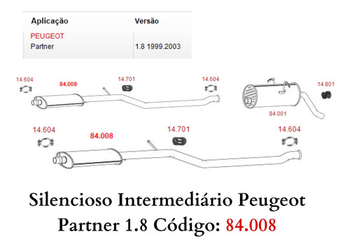 Escapamento Silencioso Intermediário Peug...