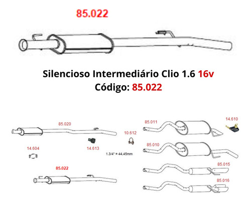 Escapamento Intermediário Renault Clio 1....