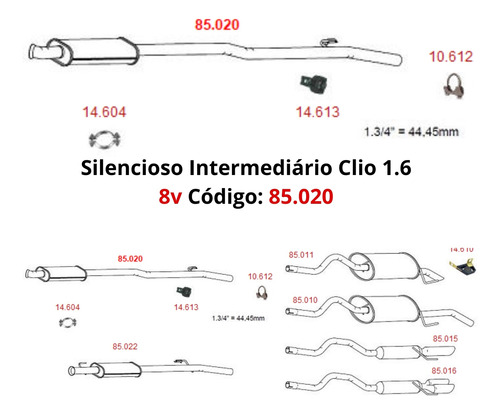 Escapamento Silencioso Intermediário Rena...